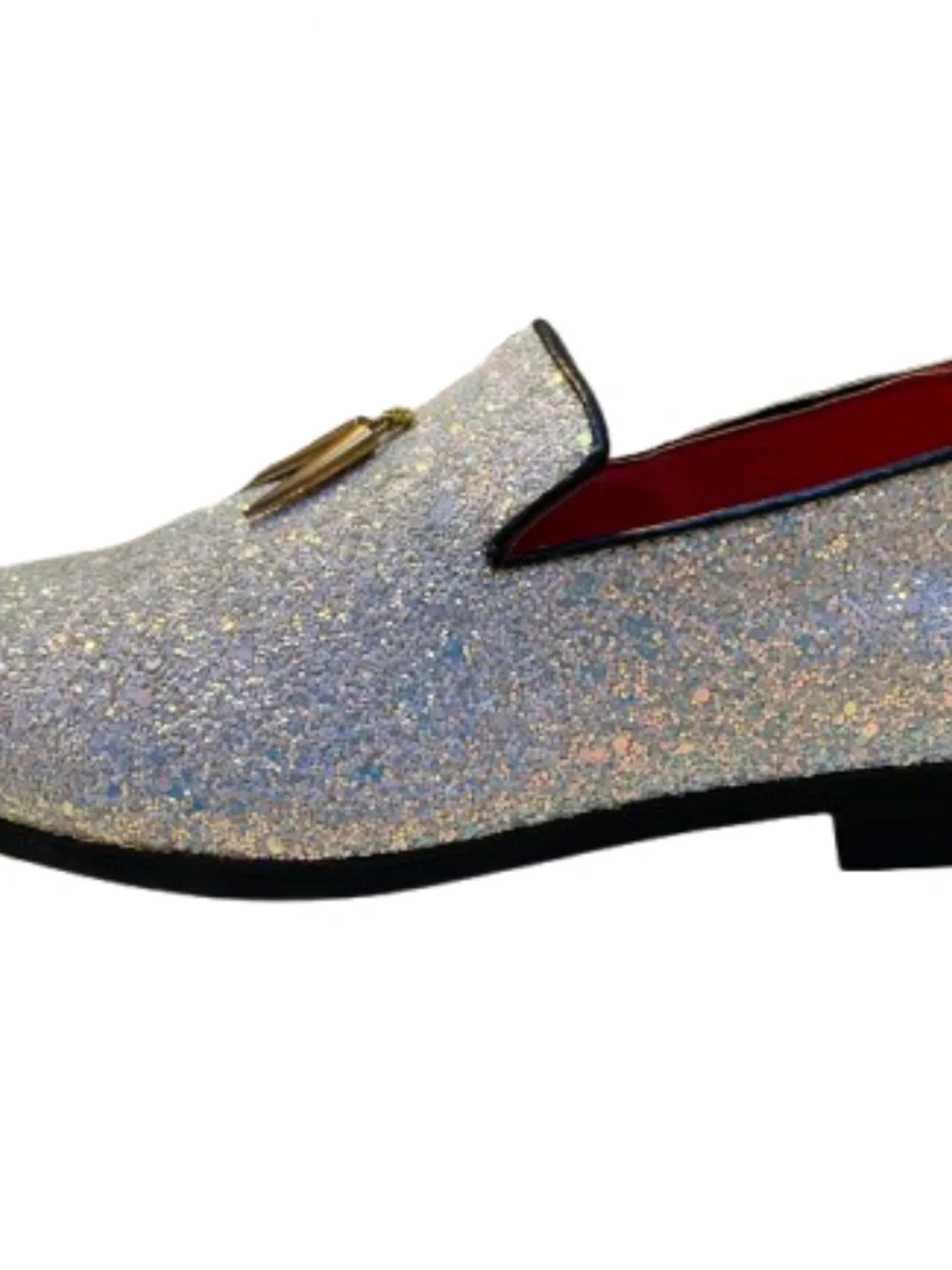 Men's White Iridescent Glitter Loafers Dress Shoes